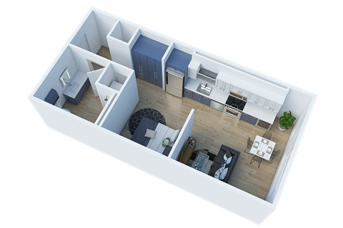 Floor plan for studio, 1 bath, 519 sqft